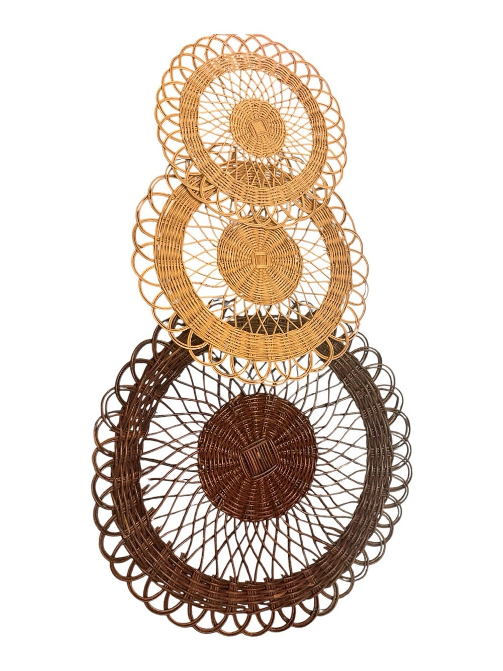 Boho Woven Rattan Wall Plates Set of 4 | Vintage Wicker Wall Decor